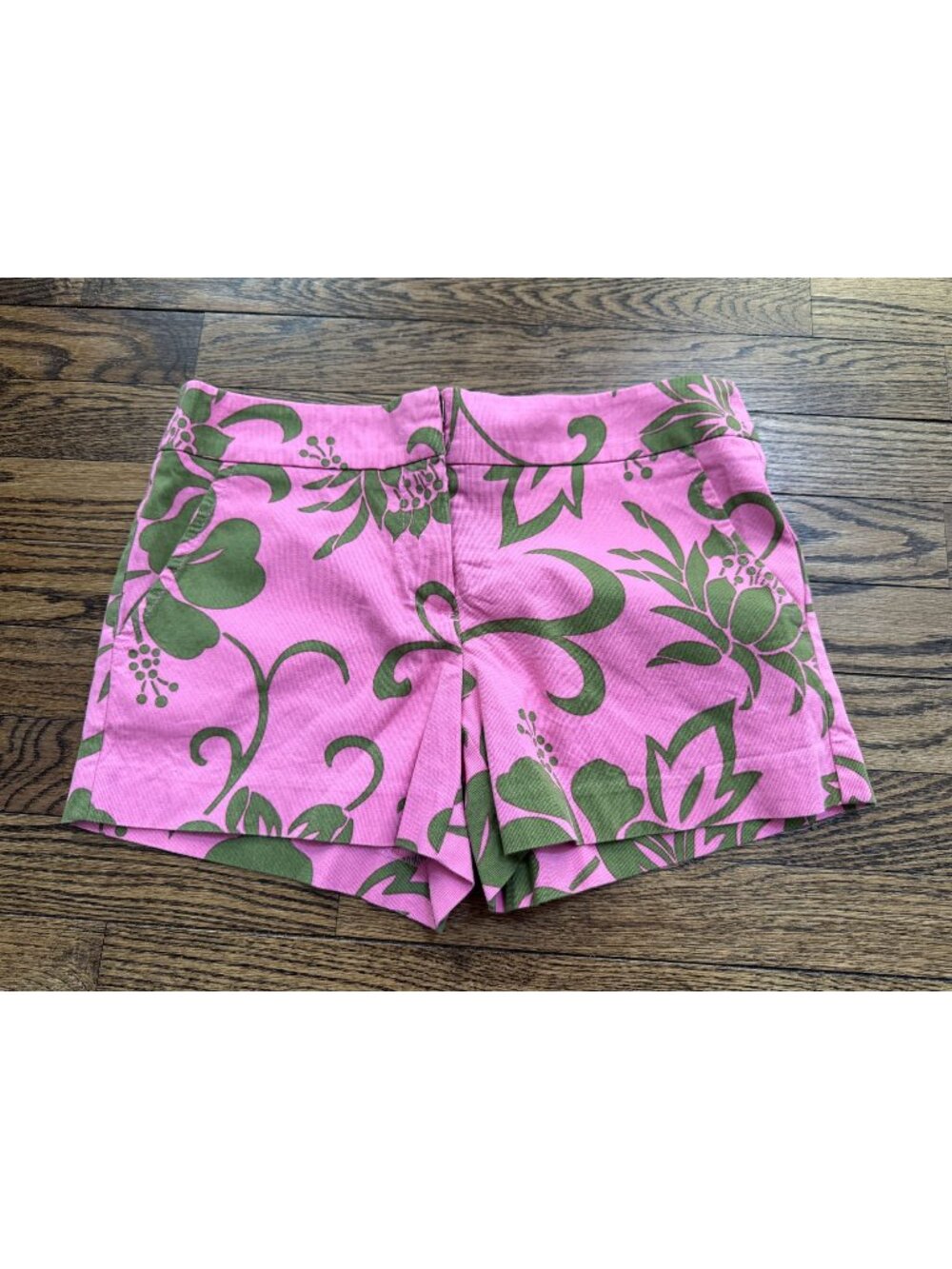 Trina Turk Pink Green Floral Print Cotton Shorts Size 2